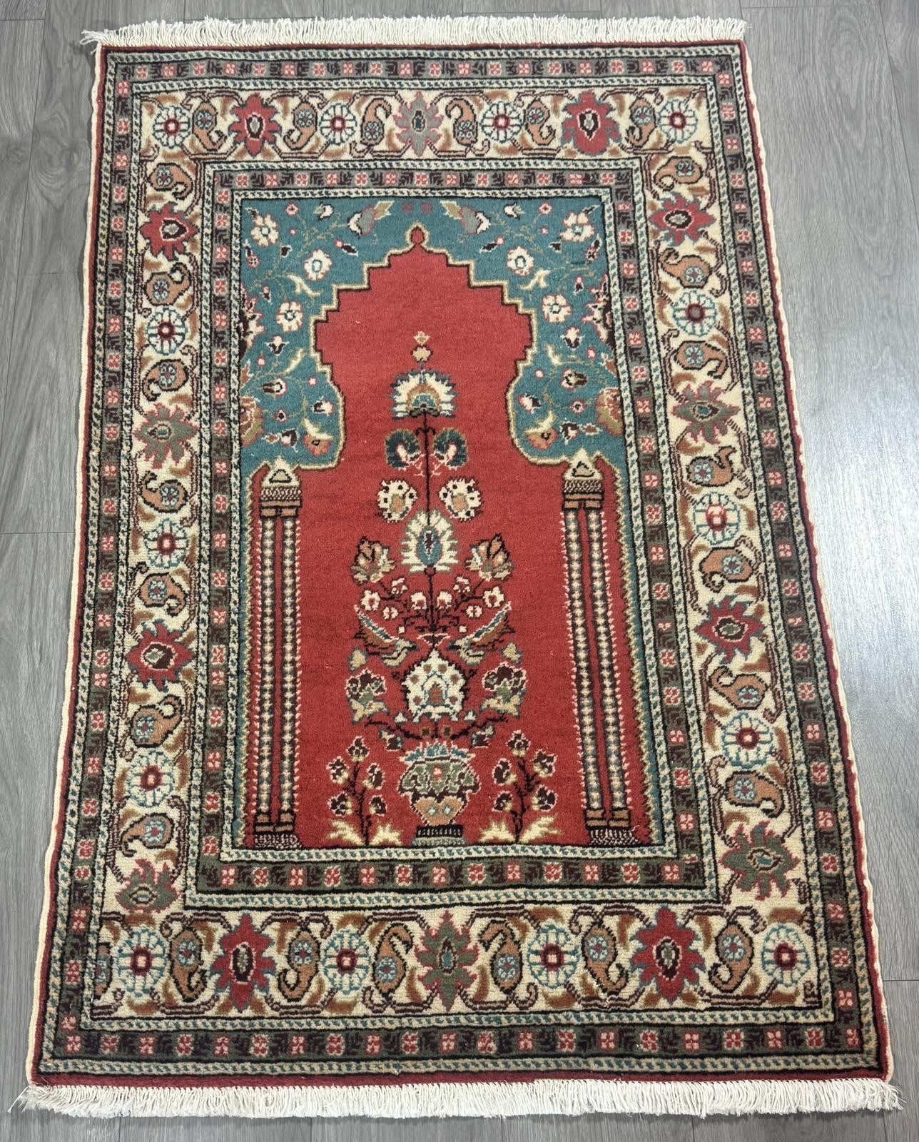 Kayseri Gebets Teppich GEREINIGT Orientteppich Perserteppich 132cmx88cm G0200