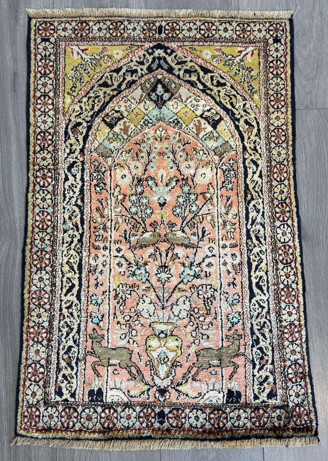 Echter Ghom Seide GEREINIGT Orientteppich Perserteppich 84cmx55cm G0261