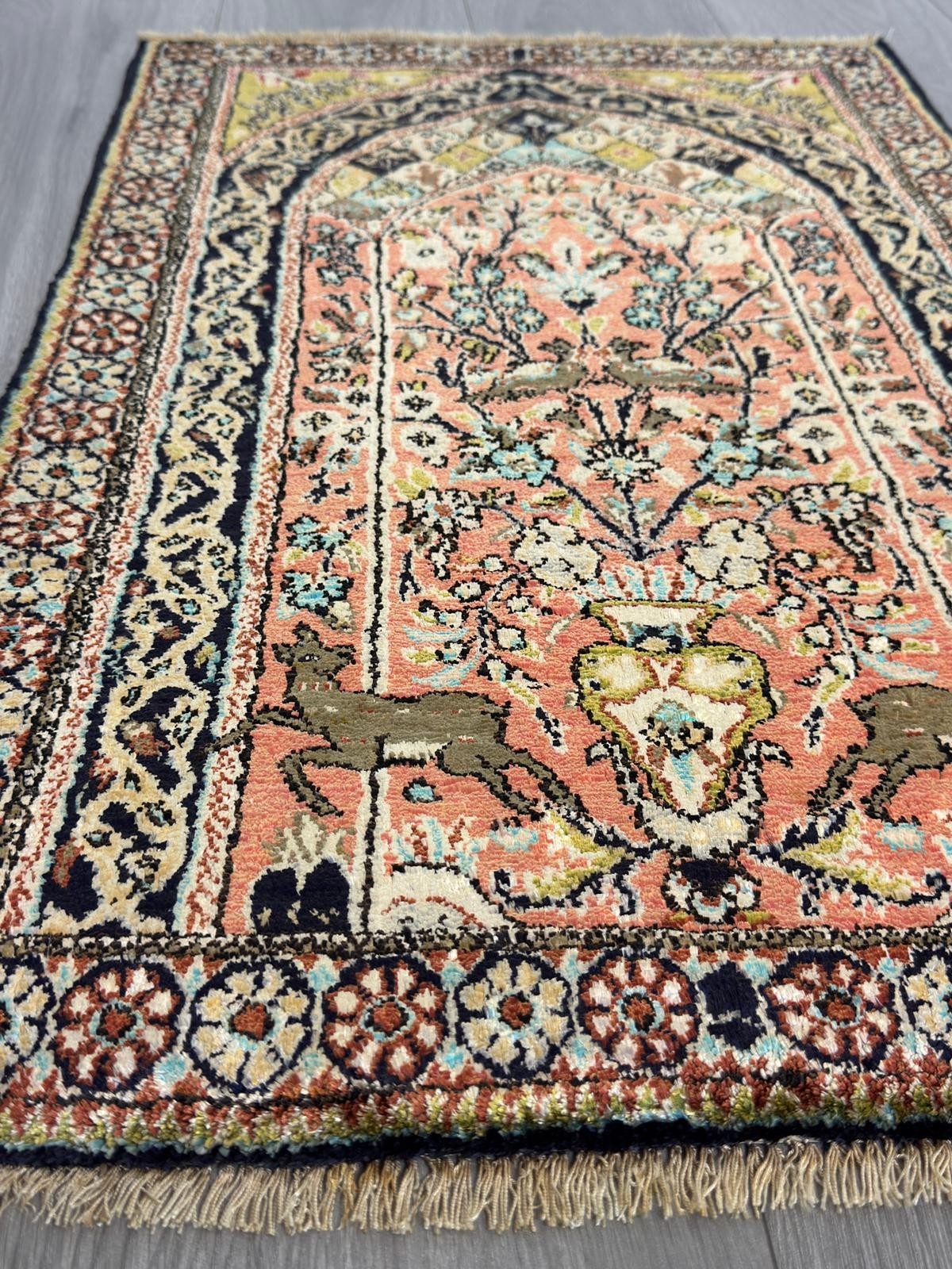 Echter Ghom Seide GEREINIGT Orientteppich Perserteppich 84cmx55cm G0261