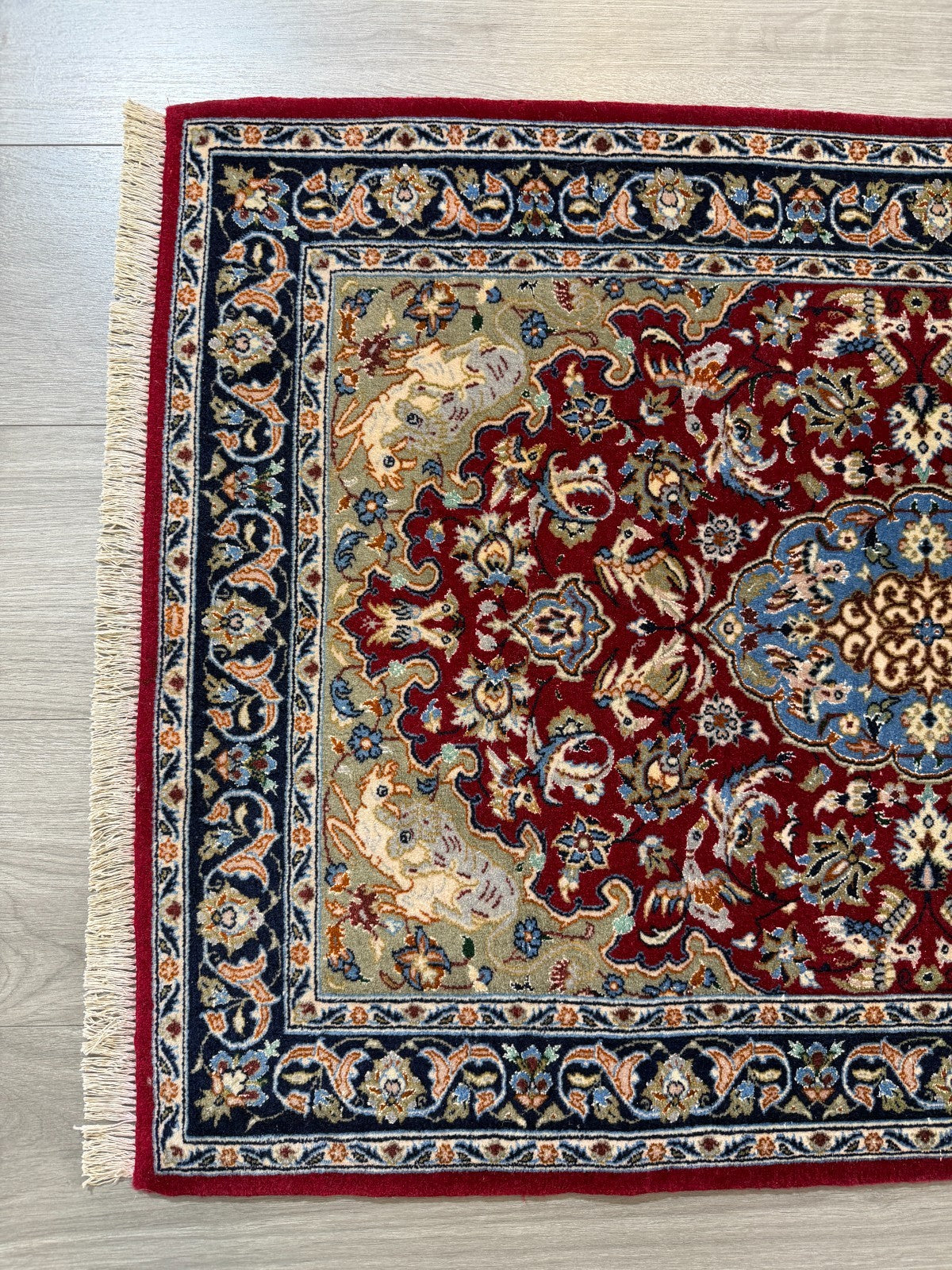 Isfahan mit SEIDE GEREINIGT Orientteppich Perserteppich 98 cm x 71 cm G0269