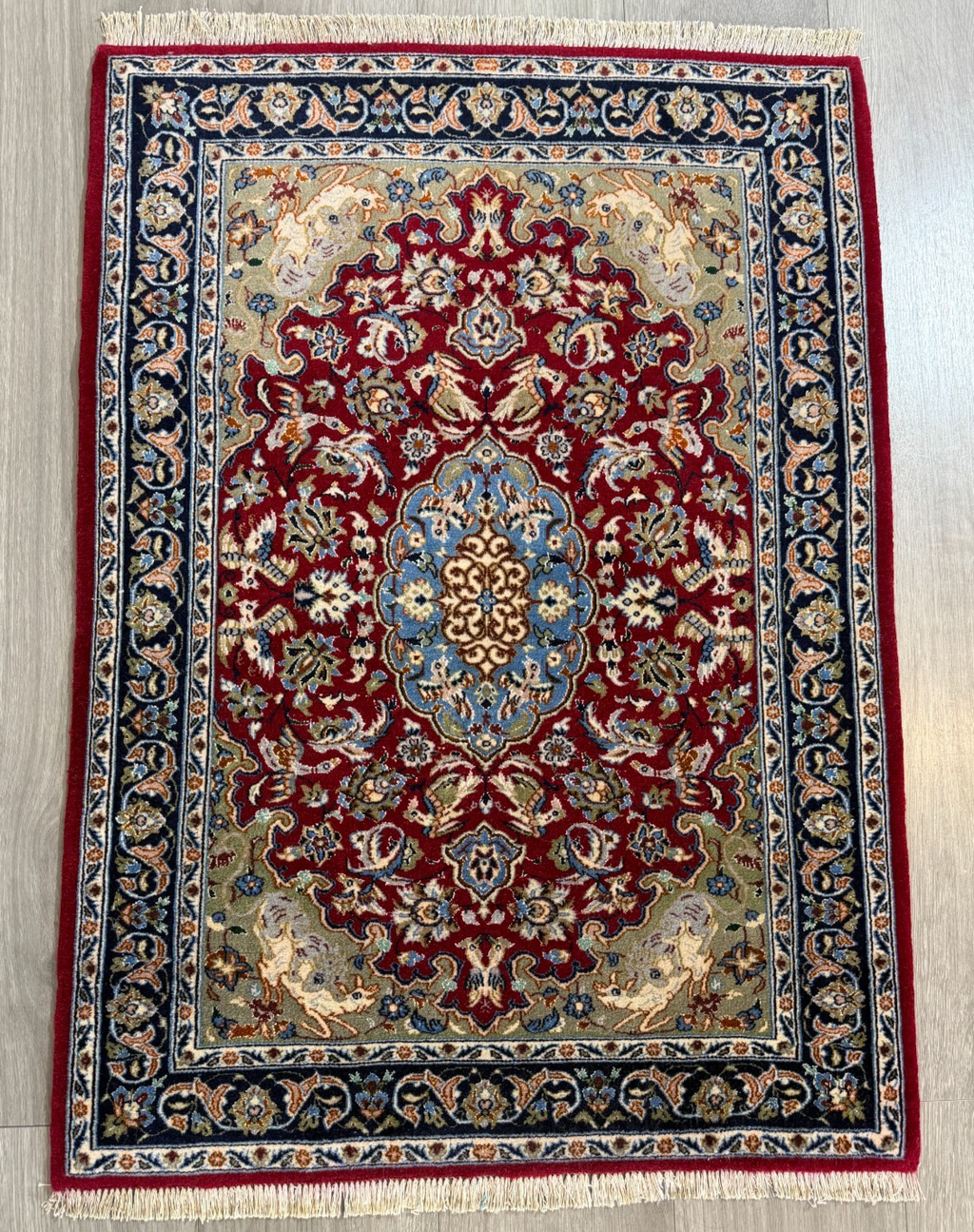 Isfahan mit SEIDE GEREINIGT Orientteppich Perserteppich 98 cm x 71 cm G0269