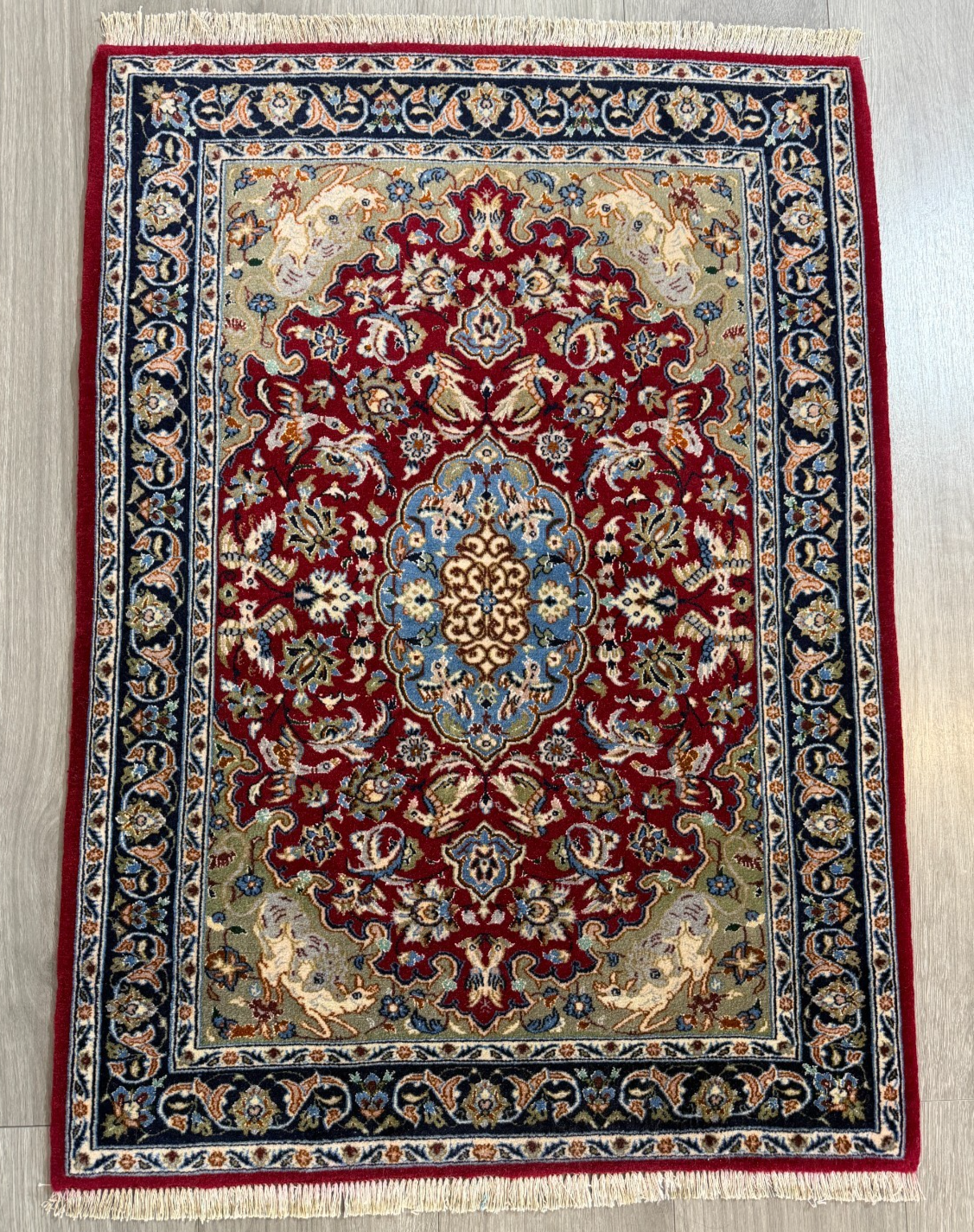 Isfahan mit SEIDE GEREINIGT Orientteppich Perserteppich 98 cm x 71 cm G0269