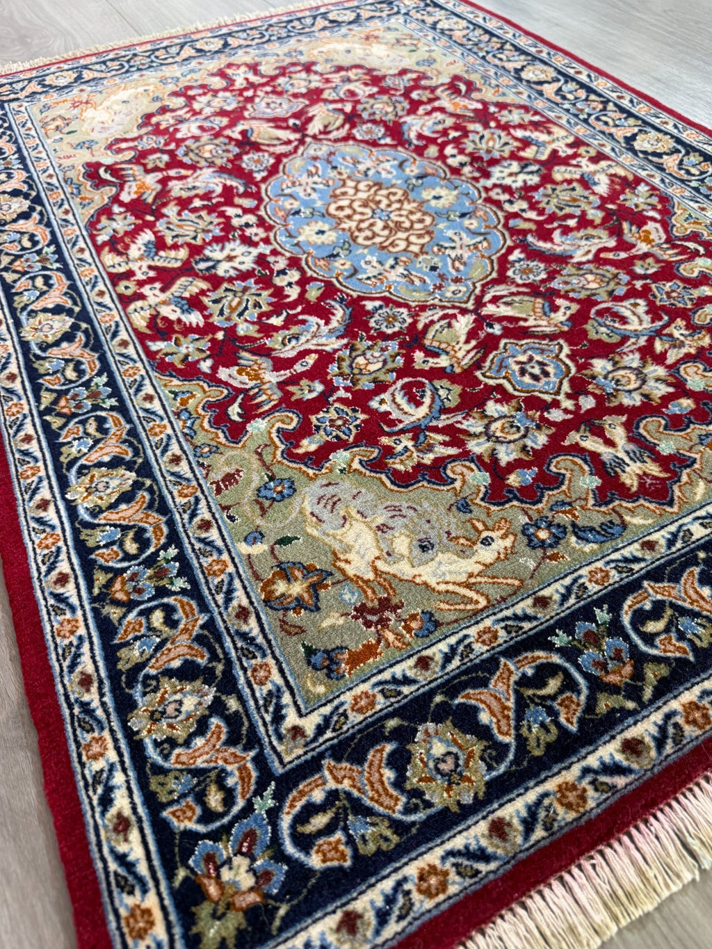 Isfahan mit SEIDE GEREINIGT Orientteppich Perserteppich 98 cm x 71 cm G0269