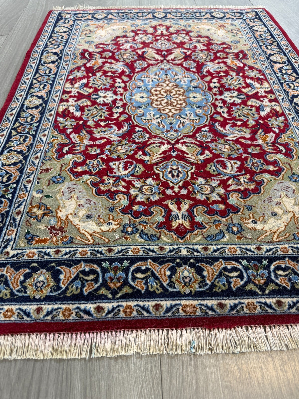 Isfahan mit SEIDE GEREINIGT Orientteppich Perserteppich 98 cm x 71 cm G0269