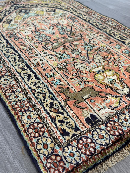 Echter Ghom Seide GEREINIGT Orientteppich Perserteppich 84cmx55cm G0261